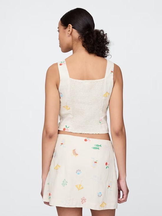 Gap linen-blend crop top embroidered beach cream beige - Picture 2 of 2